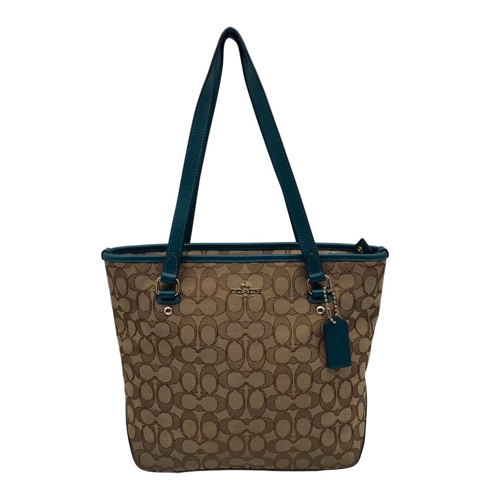 Coach Khaki  And Blue Trim Monogram Canvas Shoulder Bag & Wallet
